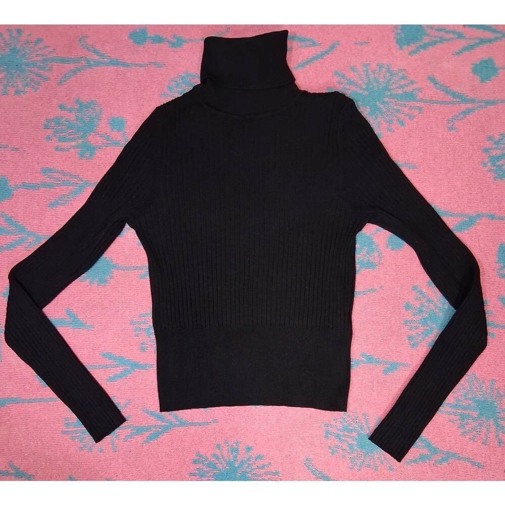 Zara womens small turtleneck black ribbed fitted sweater viscose all 4 season